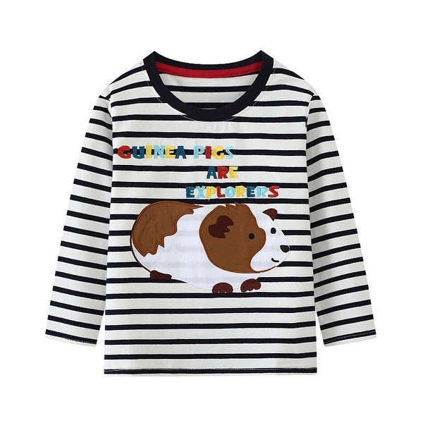 Toddler/Kid Boy Long Sleeve Guinea Pig Embroidery Design T-Shirt