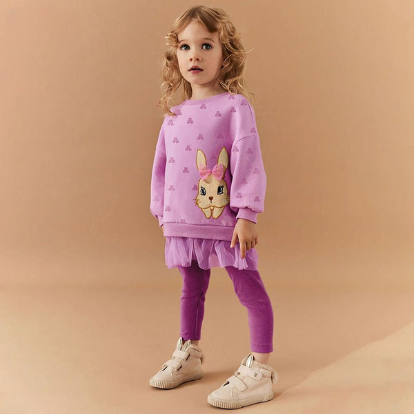 Toddler/Kid Girl's Adorable Bunny Design Purple Sweatshirt with Leggings Set