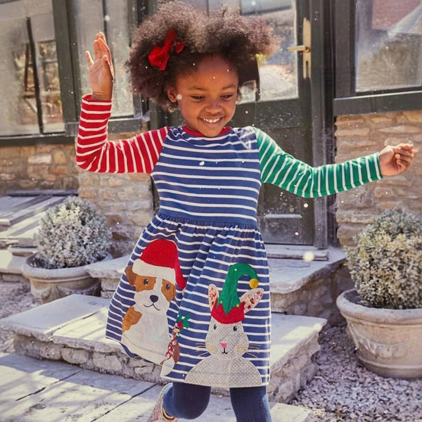 Toddler/Kid Girl's Striped Christmas Long Sleeve Dress