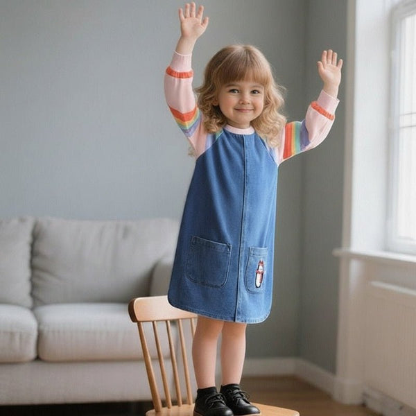 Toddler/Kid Girl Long Sleeve Penguin Embroidery Denim Dress