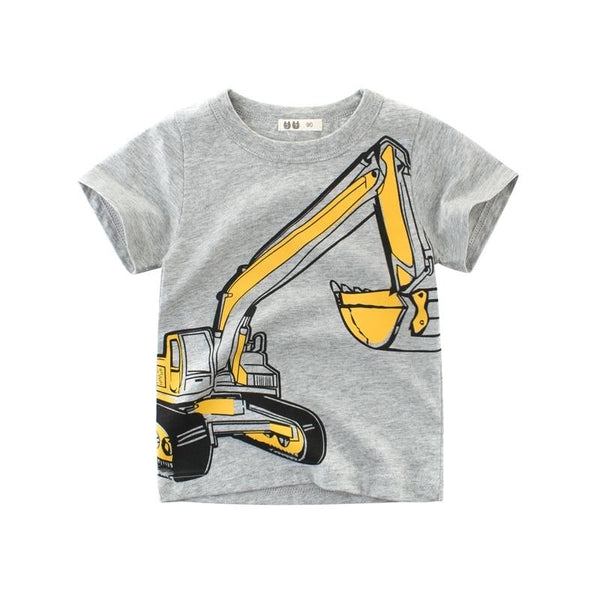 Summer Boys T-shirt with Cartoon Excavator Design