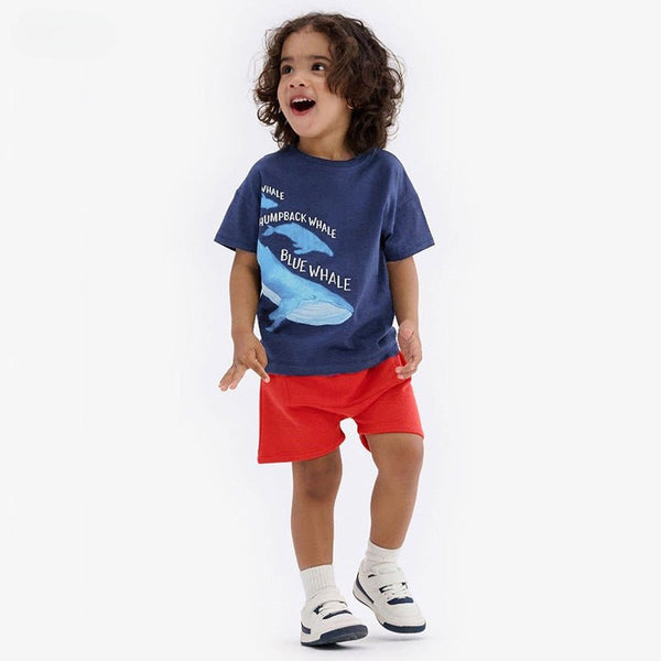 Toddler/Kid Boy's Whale Print Design Top with Red Shorts Set