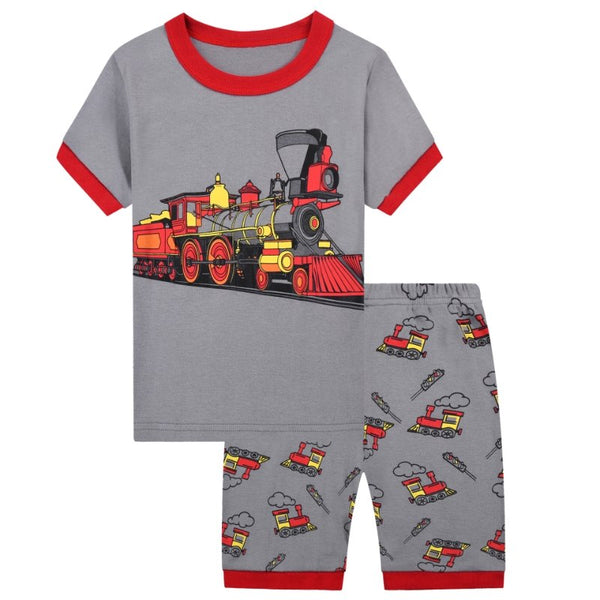 Toddler/Kid Boy's Short Sleeve Train Pattern Pajama Set