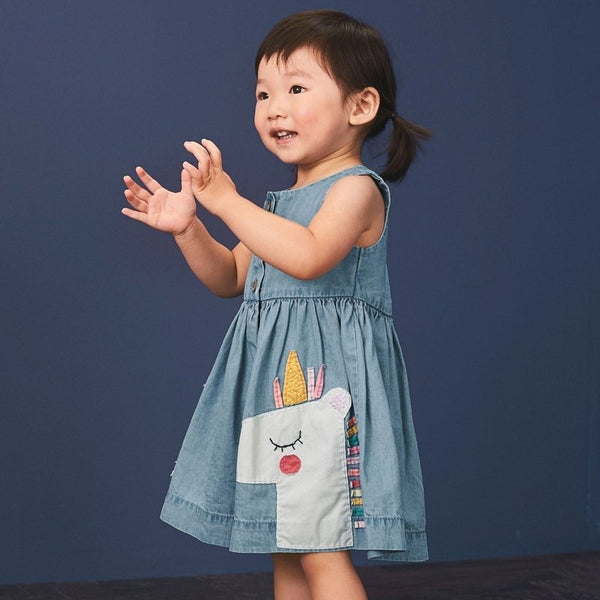 Toddler/Kid Girl's Unicorn Print Denim Dress