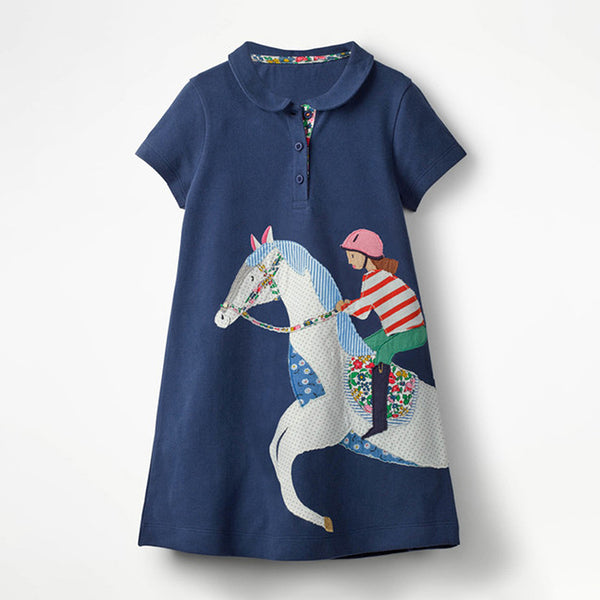 Toddler Girl's Short Sleeve Horse Print Dress