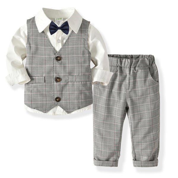 Boy's Classic 4-Piece Gray Checkered Gentleman Suit (3 colors)
