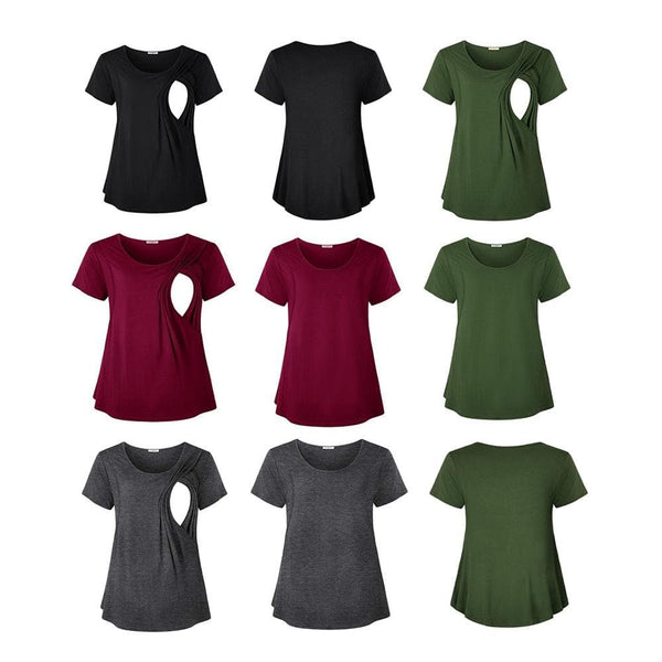 Solid Colors Soft Short Sleeve Nursing Top (4 colors)