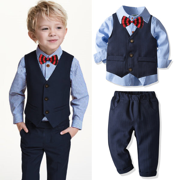 4-Piece Boy Bow Tie Navy Gentleman Suit