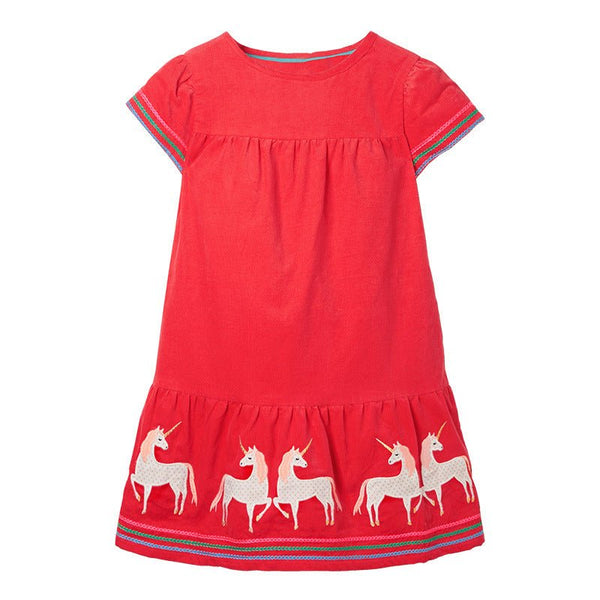 Toddler/Kid Girl's Unicorn Print Red Dress