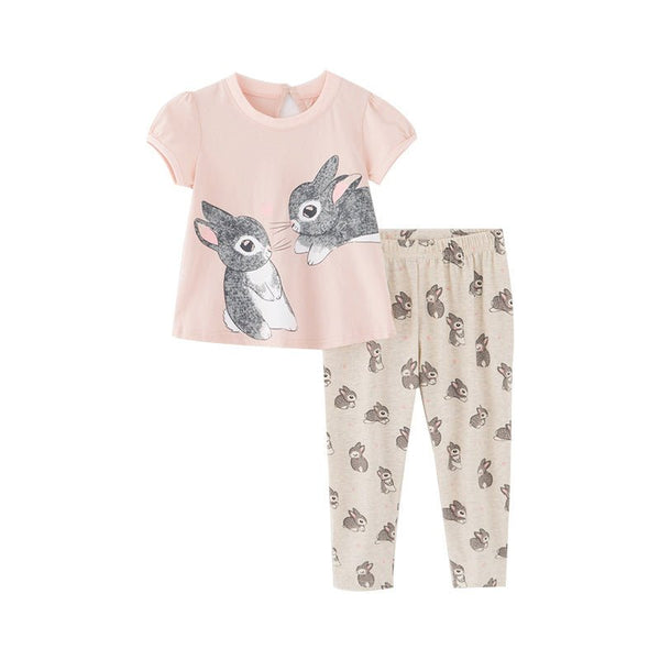 Toddler/Kid GIrl's Bunny Print Tee with Pants Set