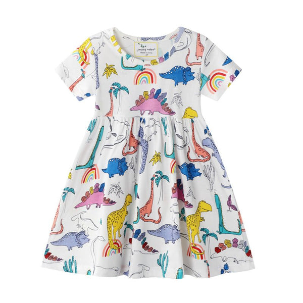 Toddler/Kid Girl's Short Sleeve Allover Dinosaur Print Dress