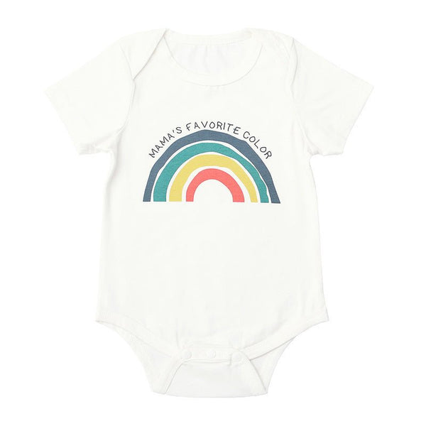 Baby's Rainbow Print White Short-sleeve Romper