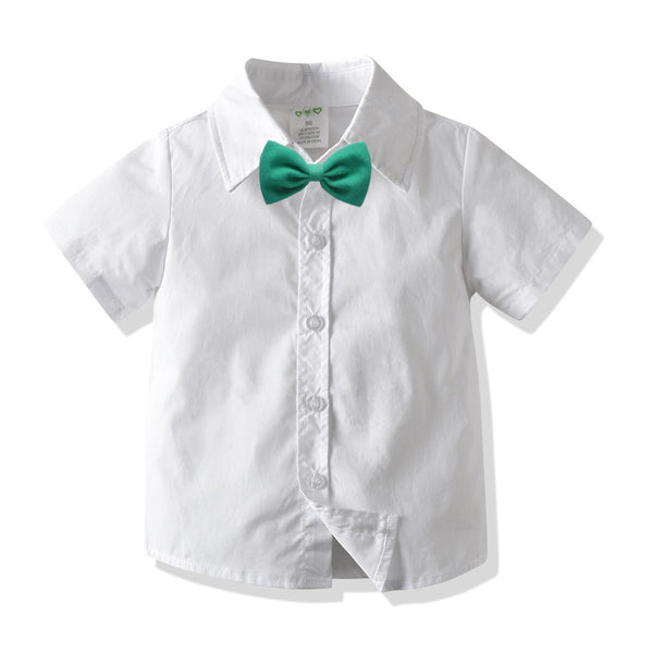 Toddler/Kid Boy's White Shirt with Rainbow/Green Bowtie