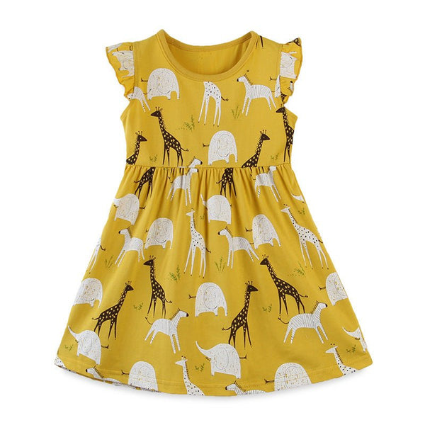 Toddler/Kid Girl's Cute Giraffes, Zebras, Elephants Print Dress