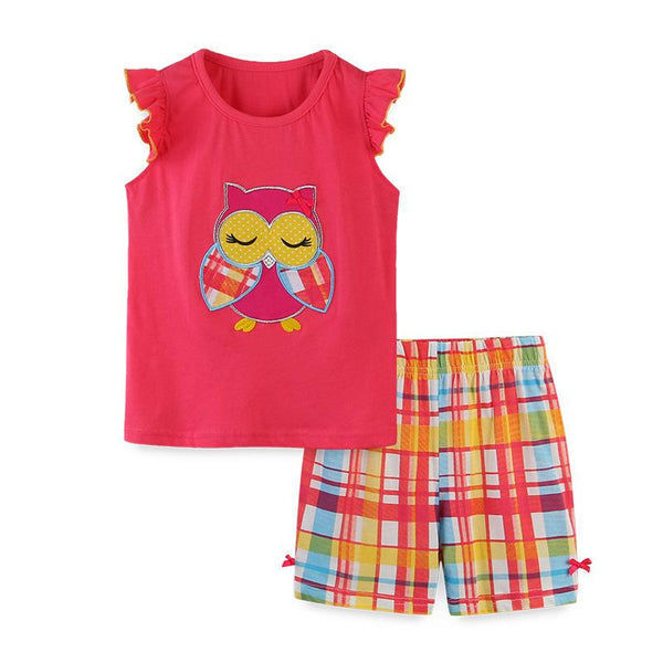 Toddler/Kid Girl Cartoon Owl Print Top and Shorts Set
