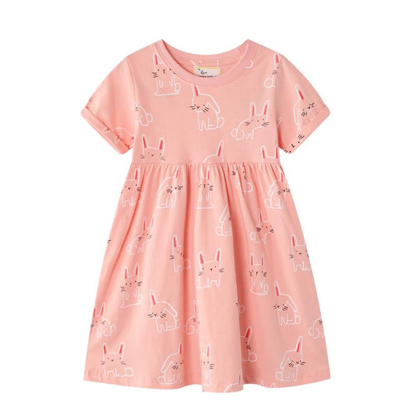 Premium Girl's Little Bunny Print Pink Dress