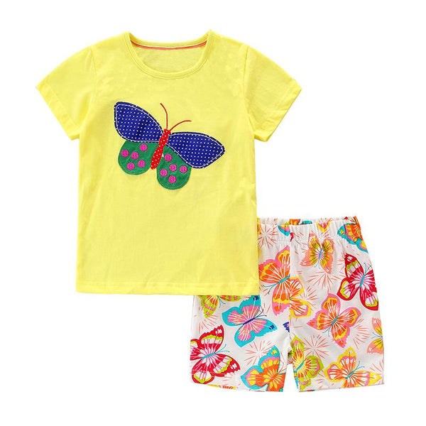 Girl's Butterfly Print Tee with Shorts Set