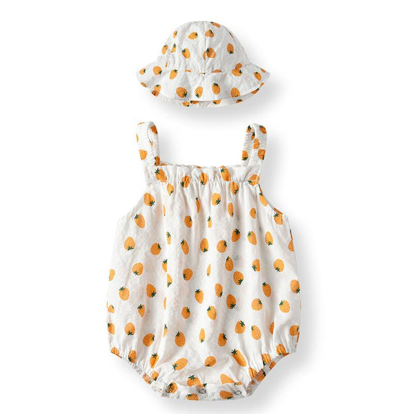 Baby Girl's Strawberry Pattern Bodysuit with Hat