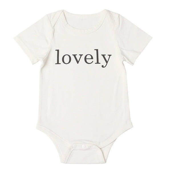 Baby's Letter Print White Short-sleeve Romper