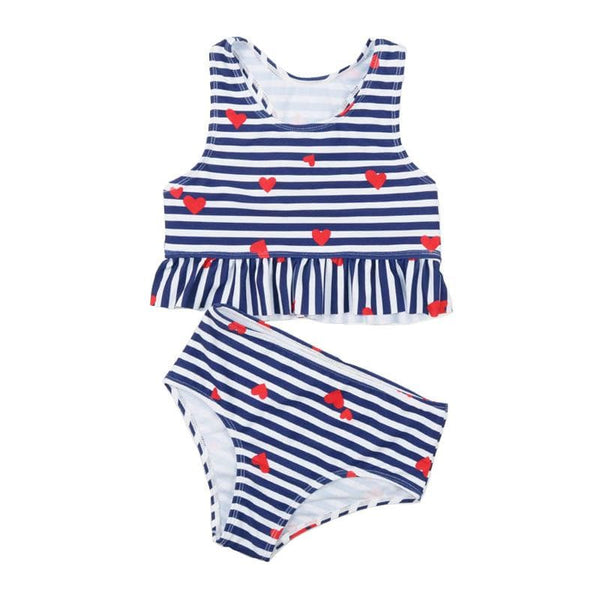 Kid Girl's Heart Striped Print Swimsuit