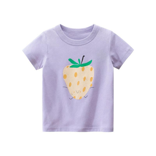 Girls Strawberry Pattern Short Sleeve T-shirt
