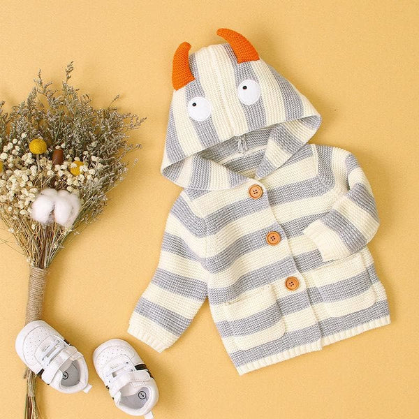 Baby Cute Knitted Striped Button Sweater with Pocket