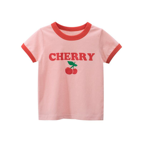 Fruit Cherry Pattern Short Sleeve T-shirt for Girls