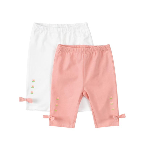 Summer Toddler Girls White&Pink Cotton Leggings