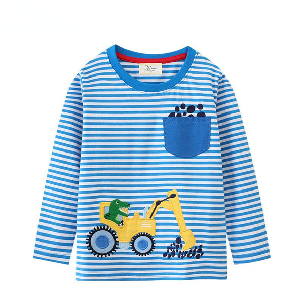 Toddler/Kid Boy's Cotton Long Sleeve Blue Striped T-shirt