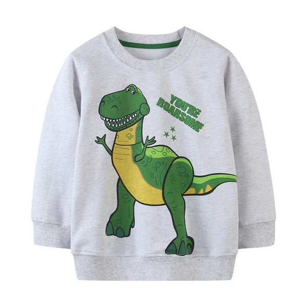 Boy's Gray Sweatshirt with Dinosaur Print