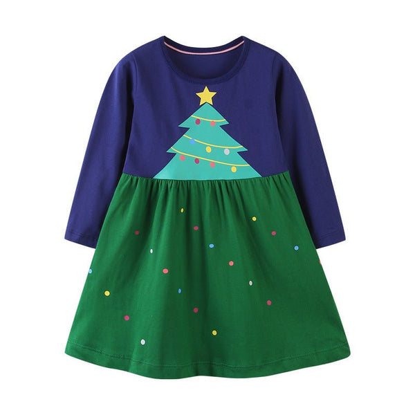 Toddler/Kid Girl Festive Christmas Tree Long Sleeve Dress