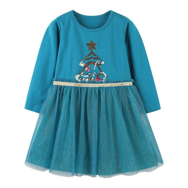 Toddler Girl's Christmas Tree Pattern Dress