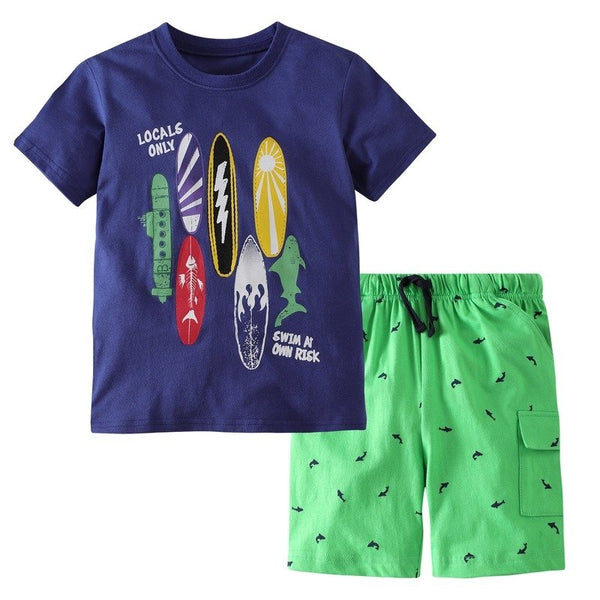 Toddler Boy's Surfboard Print Top and Shorts Set
