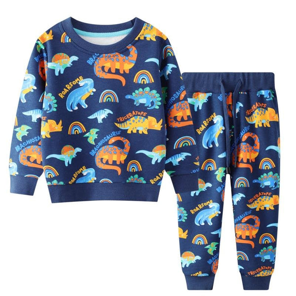 Toddler/Kid Boy's Full Dinosaur and Rainbow Print Sweatshirt and Pants Set