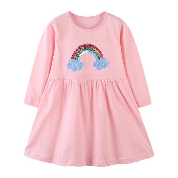 Pink Rainbow Pattern Dress for Toddler/Kid Girls