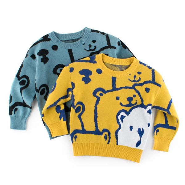 Toddler 2 Colors Bear Print Sweater