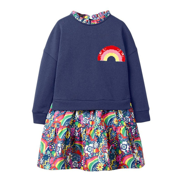Toddler/Kid Girl Rainbow Design Long Sleeve Dress