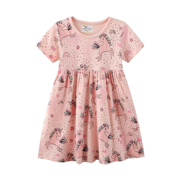Pink Unicorn Print Dress for Toddler/Kid Girls