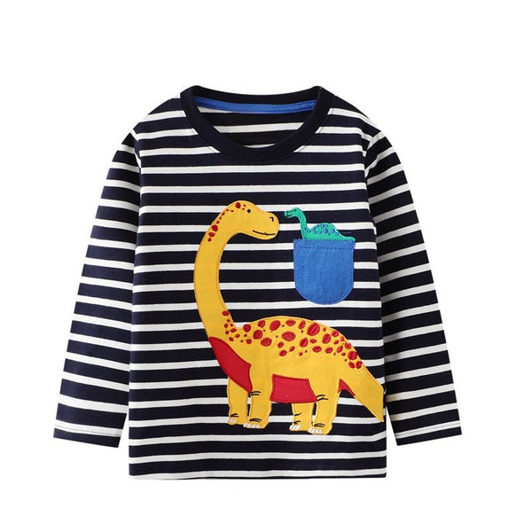 Toddler Boy's Dinosaur Print Striped T-shirt