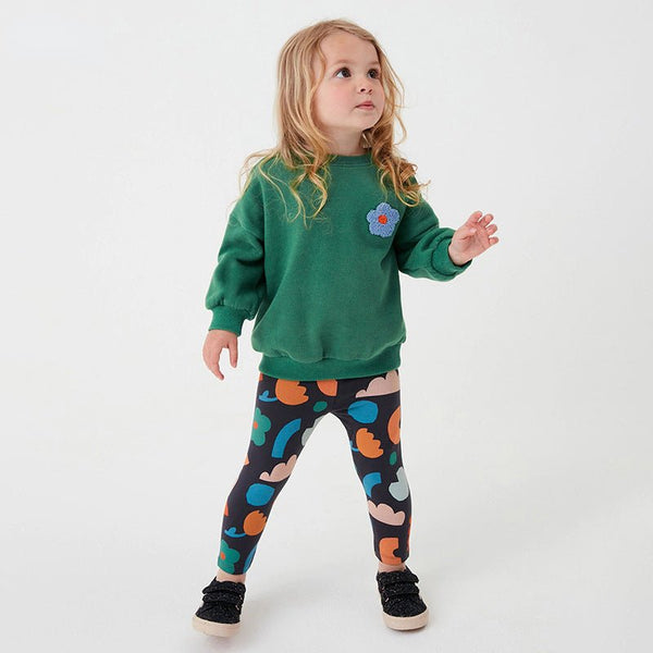 Toddler/Kid Girl's Green Floral Sweatshirt with Cotton Legging Set