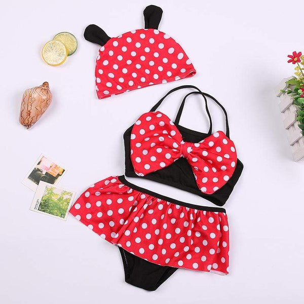 3-Piece Baby Girl Polka Dot Pattern Swimsuit (3 Colors)