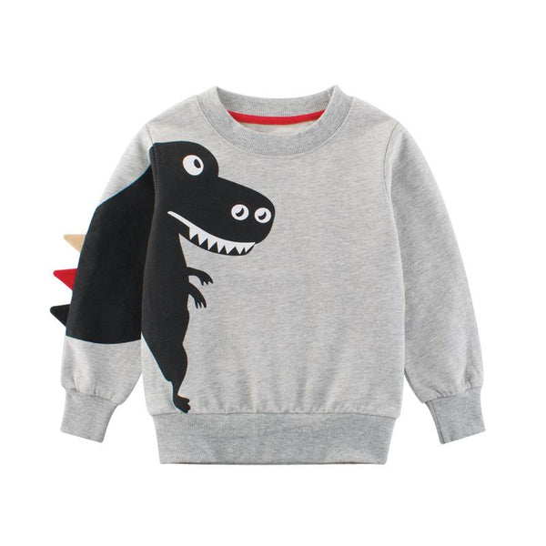 3D Cartoon Dinosaur Pattern Sweatshirt for Boys in Yellow & Grey - Kidsyard Greenland