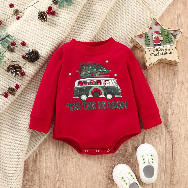 Baby's Christmas Bus and Tree Design Long Sleeve Onesie