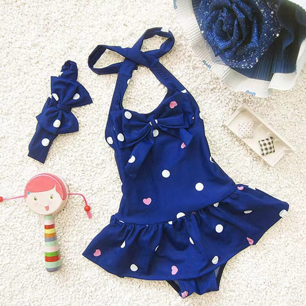 Baby/Toddler Girl Polka Dot Pattern Swimsuit & Cap