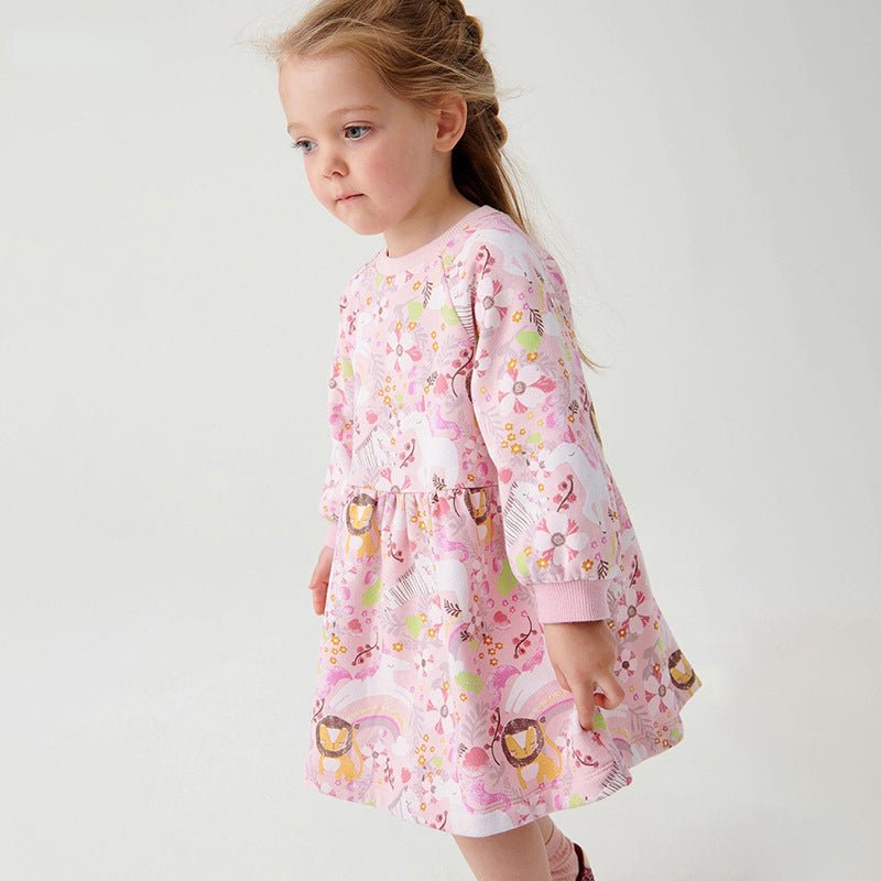 Toddler/Kid Girl Animals + Floral Print Pink Sweater Dress – Kidsyard ...