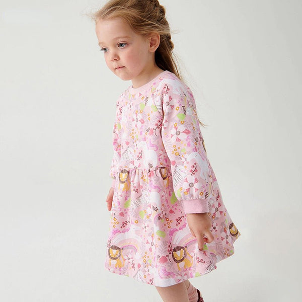 Toddler/Kid Girl Animals + Floral Print Pink Sweater Dress