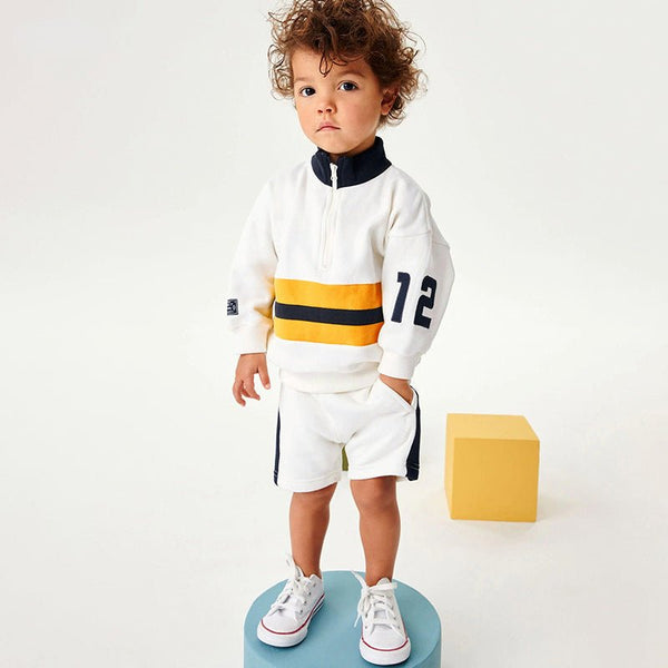 Toddler/Kid Boy's White Sweatshirt with Shorts Set