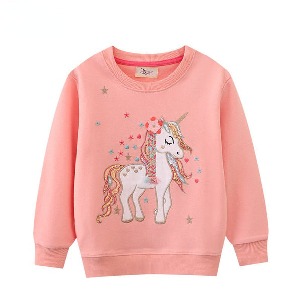 Pink Cute Cotton Sweatshirt with Unicorn Design