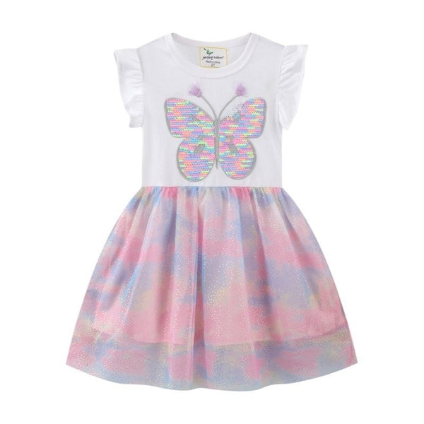 Toddler Girl's Short Sleeve Butterfly Pattern Dress