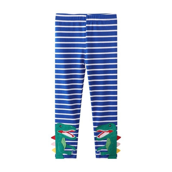 Toddler/Kid Girl's Dinosaur Embroidery and Stripes Print Leggings